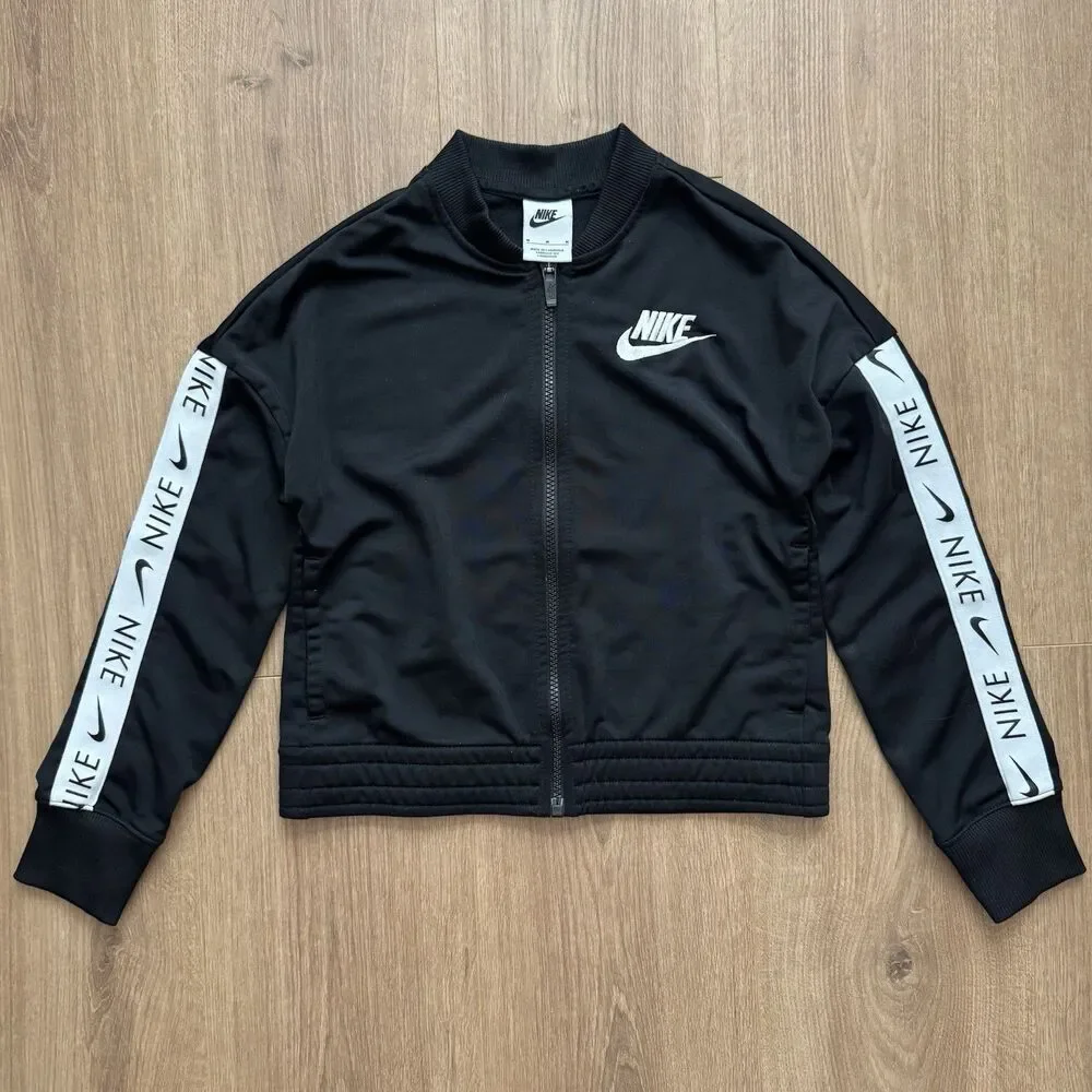 Nike Boys Tracksuit 2 Piece Set Size M Black White Zip Jacket Jogger Pants